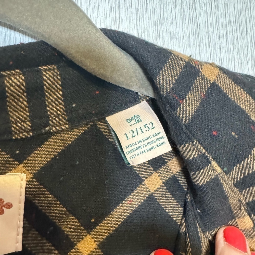 Scotch & Soda R’Belle Girls 12 Tan Black Distressed Plaid Button Down Dress - Picture 4 of 9